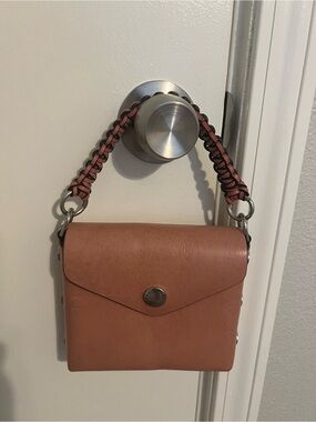 Rag & Bone Leather Mini Bag Pink Crossbody Purse Woven Top Handle Designer